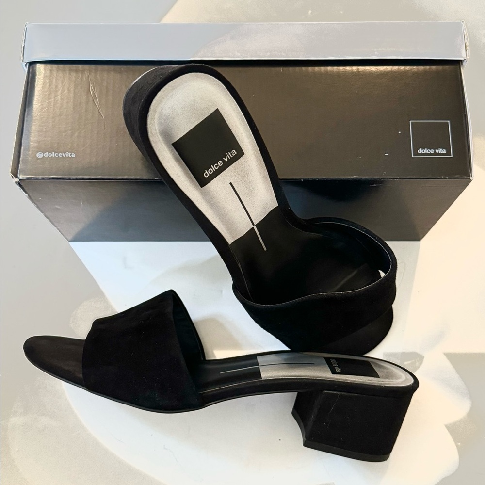 Mules black suede open toe 2” square heel Dolce Vita size 8.5